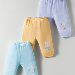 Simply Cotton Knit Full Length Lounge Pants With Animal Print Pack of 3 - Yellow Light & Aqua Blue-image-78