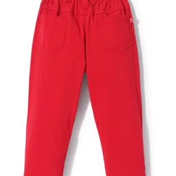 Babyhug Cotton Woven Full Length Trousers with Stretch Solid Color - Red image 2