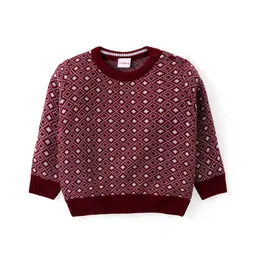 Babyhug Knitted Full Sleeves Sweater & Pant Set with Diamond Design - Red image 2