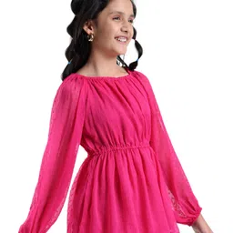 Pine Kids Full Sleeves Self Structure Solid Peplum Style Top - Fuchsia image 3