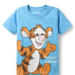 Babyhug Disney Single Jersey Knit Half Sleeves Shorts Night Suit With Winnie The Pooh Tiger Graphics - Light Blue image 3