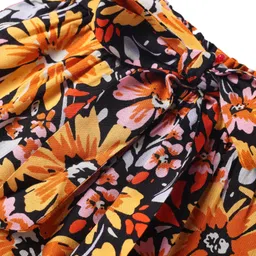 CrayonFlakes Rayon Floral Printed Palazzo With Attached Belt - Black image 4