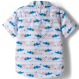 Babyhug Cotton Woven Half Sleeves Shirt & Denim Shorts Set with Sea Life Print - Blue & White image 3