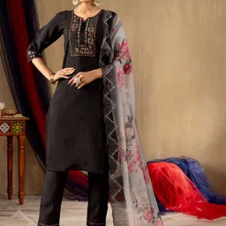 KRITVA FASHION Women Floral Embroidered Regular Thread Work Kurta with Trousers & Dupatta-image-37