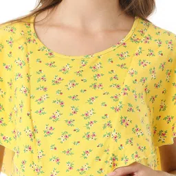 Bella Mama Cotton Half Sleeves Floral Print Nursing & Maternity Nighty with Concealed Zipper - Yellow image 5