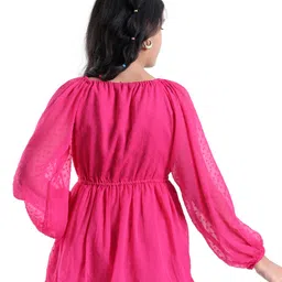 Pine Kids Full Sleeves Self Structure Solid Peplum Style Top - Fuchsia image 4