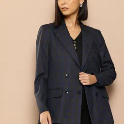 her by invictus Checked Relaxed Fit Double Breasted Blazer-picture-32