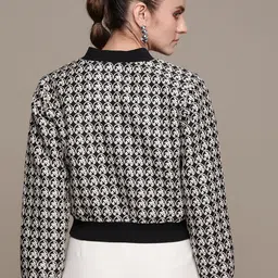 Label Ritu Kumar Women Black White Geometric Tailored Jacket image 3