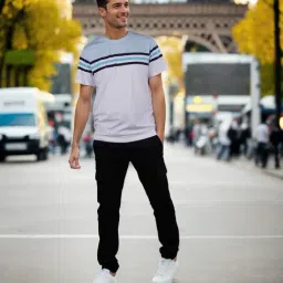 celio* Air Blue Colour-Block Straight Fit Cotton T-Shirt-image-6