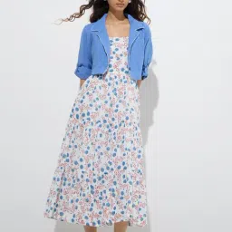 Bombay Paisley by Westside Blue Foliage Cotton Tiered Dress with Jacket-picture-31