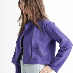 RAREISM Purple Polyester Solid Long Sleeves Jacket image 4