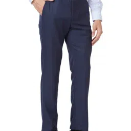 Park Avenue Medium Blue Regular Fit Self Pattern Trousers image 4