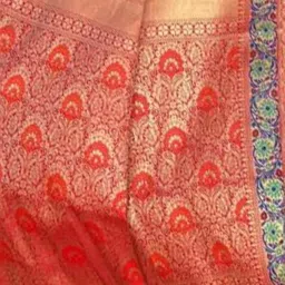 Satrani Red Woven Saree With Unstitched Blouse image 4