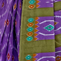 Satrani Purple & Green Cotton Ikkat Print Saree With Unstitched Blouse image 4