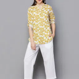 Melange by Lifestyle Yellow & White Rayon Floral Print Kurti image 4