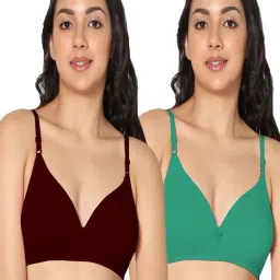 IN CARE Maroon & Green Cotton T-Shirt Bras - Pack Of 2-image-49