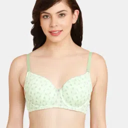 Rosaline by Zivame Light Green Printed Under-Wired T-Shirt Bra-image-15
