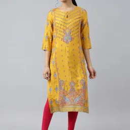 W Mustard Printed Straight Kurta-image-30
