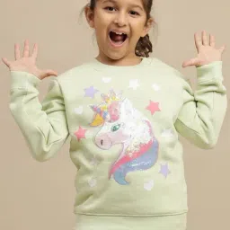 Kidsville Girls Green Printed Sweatshirt-image-41