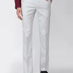 peter england Men Grey Textured Slim Fit Formal Trousers-picture-12
