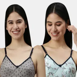 Kryptic Light Grey & Aqua Printed Full Coverage Everyday Bra - Pack of 2-image-29