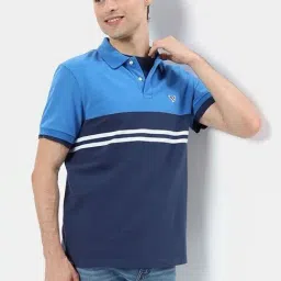 American Eagle Blue Cotton Regular Fit Colour Block Polo T-Shirt-picture-34