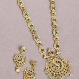 OOMPH Antique Gold Tone Long Necklace Set-image-20