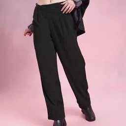 DressBerry Women Classic Cuts Textured Pleated Asymmetric Waist Trousers-picture-19