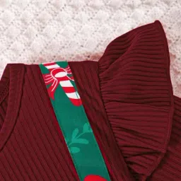 Ompax Girls Maroon Printed Pinafore Dress image 5