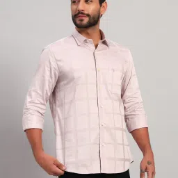 Cantabil Peach Cotton Regular Fit Checks Shirt image 4