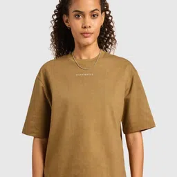 Musclemind Women Solid Round Neck Cotton Oversized T-shirt-picture-15