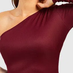 Boohoo Ribbed One Shoulder Sheath Midi Dress image 2