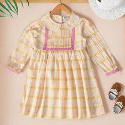 Bella Moda Girls Yellow Cotton Three Fourth Sleeves Graphic Printed Dress-image-75