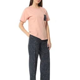 Smarty Pants Pink & Navy Blue Cotton Abstract Night Suit image 4