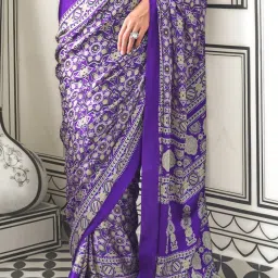 Vardha Purple Printed Saree With Unstitched Blouse image 4