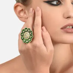 Zaveri Pearls Green Meenakari Flower Shape Ethnic Finger Ring-ZPFK11544-image-14