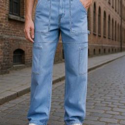 Bewakoof Men's Blue Baggy Fit Cargo Carpenter Mid-Rise Jeans-picture-47