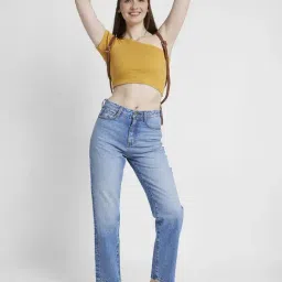 Spykar Light Blue Cotton Relaxed Fit High Rise Jeans image 4