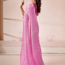 Satrani Pink Printed Saree With Unstitched Blouse image 4