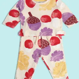 MINIKLUB Kids Beige Printed Full Sleeves Top with Pants-picture-14