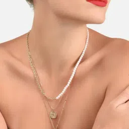 Zaveri Pearls Gold Tone 3 layers Contemporary Pearl Embellished Necklace & Earring Set-ZPFK11526-picture-38