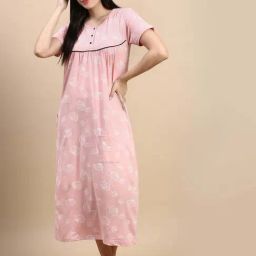 Kryptic Cherry Pink Cotton Relaxed Fit Printed Night Gown-picture-19
