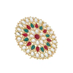 NVR Traditional Ethnic Kundan Meenakari Gold Plated Ajustable Finger Ring for Women image 4