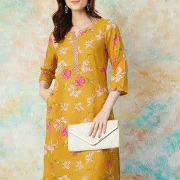 Melange By Lifestyle Yellow Regular Fit Floral Print Kurta image 4