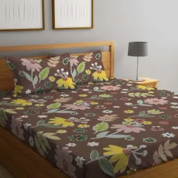 Klotthe Brown Cotton Blend 300 TC Double Bedsheet With 2 Pillow Covers-image-70