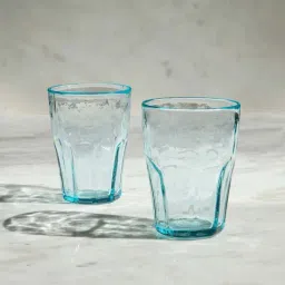 Ellementry 'Quoise' Blue & Transparent Glass 7 cm Tumbler (0.1 L) - Set of 2 image 3
