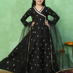 Fashion Dream Kids Black Fit & Flare Dress With Dupatta-image-4