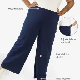 BlissClub Navy Cotton Wide Leg Trousers image 4