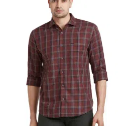 Park Avenue Red Cotton Slim Fit Checks Shirt-picture-30
