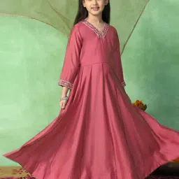 Fashion Dream Kids Brown Fit & Flare Dress With Dupatta-image-64